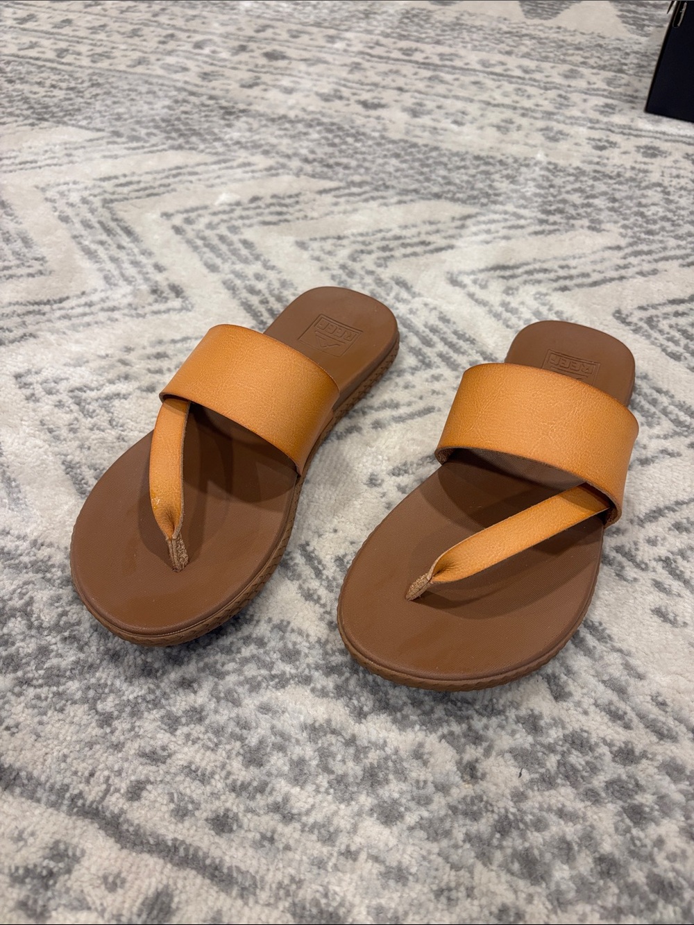 Reef Women's Cognac Brown and Tan Slide Sandals